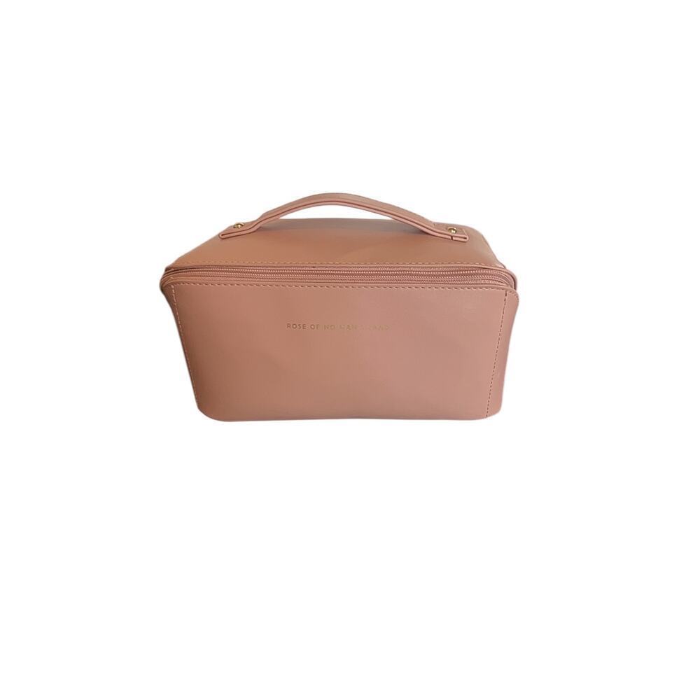 EACMY Travel Makeup Cosmetic Toiletries Waterproof Portable Pouch Open Flat Pink